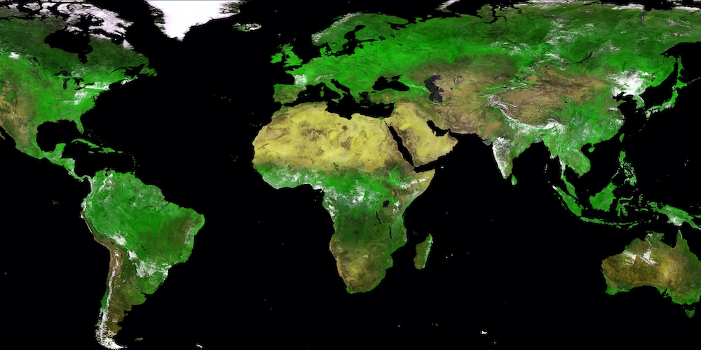 De eerste globale vegetatie foto van onze planeet gemaakt door Proba-V.