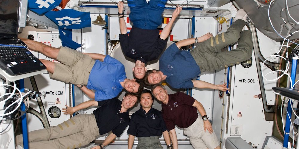 De Expedition 20 crew aan boord van het ruimtestation.