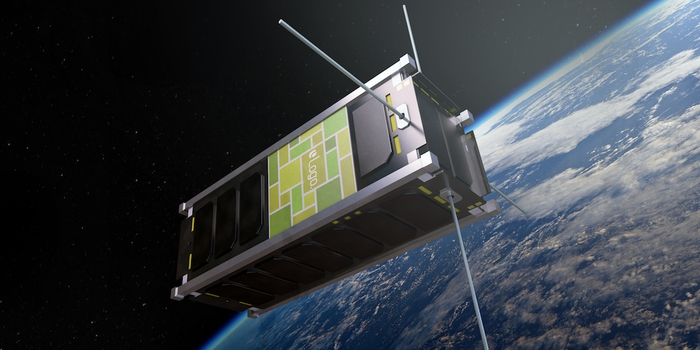 Artistieke impressie van de SpaceBillboard cubesat