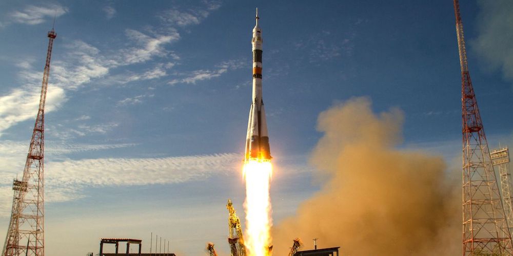 Lancering van een Russische Soyuz raket.