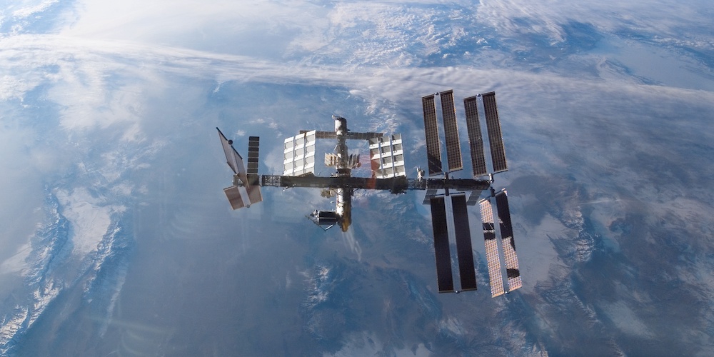 Het internationale ruimtestation in 2008.